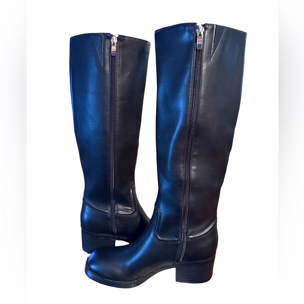 Marc Fisher NWT Sz 6M Classic Black Knee High Vegan Leather Heel Boots (SH162) - Picture 3 of 9